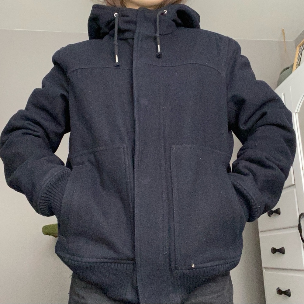 GAP Men's Wool Deep True Navy Bomber Jacket Fits Sz S